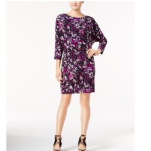 Nine West Womens Abstract Printed Blouson Dress